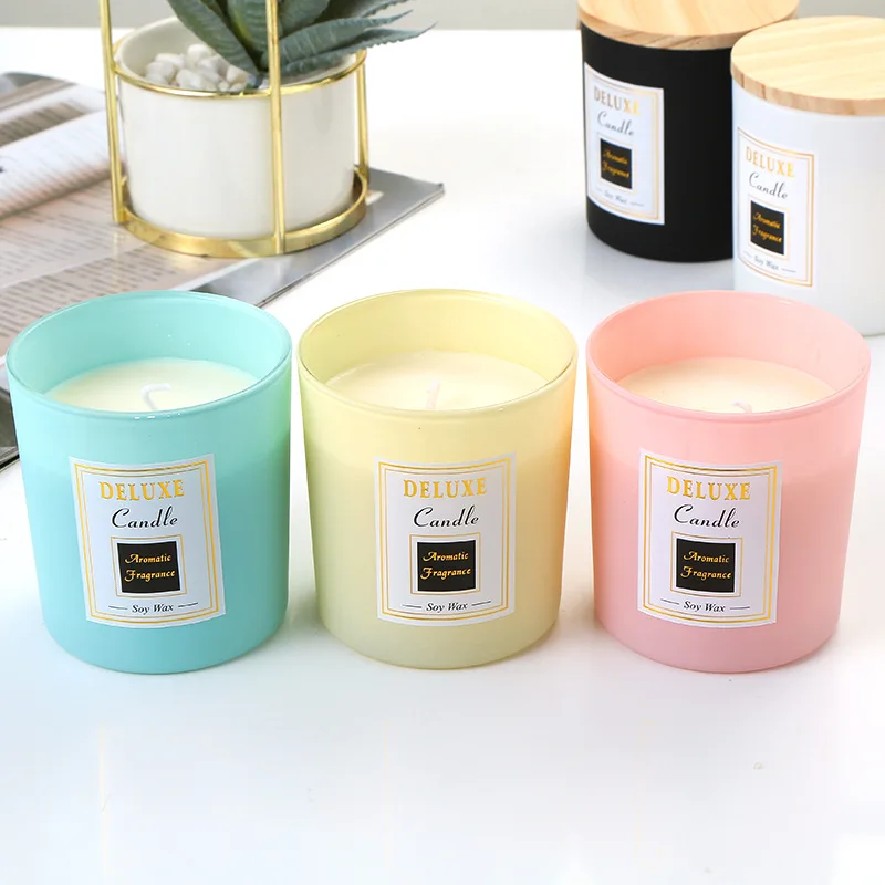 Creative Multi-color Frosted Transparent Candle Jars With Wooden Lids Black Candle Jars - Buy