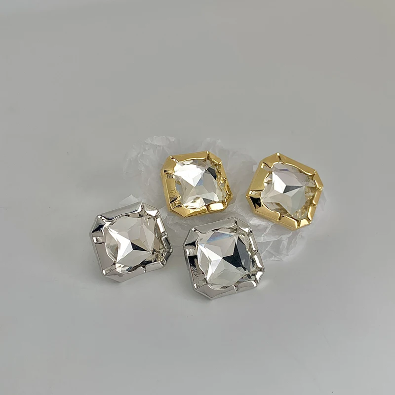 

Vershal A-282 18k Gold Silver Plated Statement Personalized Large Square Zircon Stud Earrings