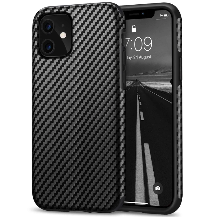 

Wholesale carbon fiber leather design ultra slim soft TPU silicone bumper premium hybrid cover mobile phone cases for iphone 12