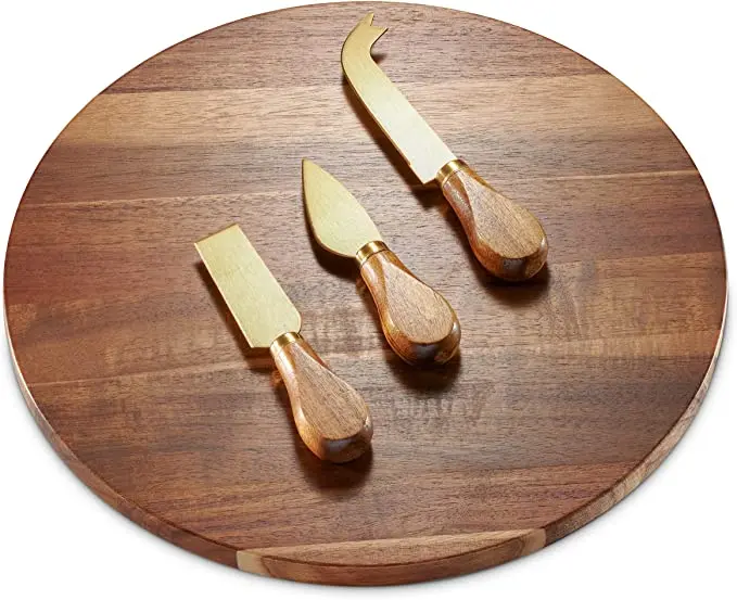 

free shipping Bamboo Cheese Board and Knife Set,Acacia Wood Cheese Boards with Cheese Tools, Natural bamboo color