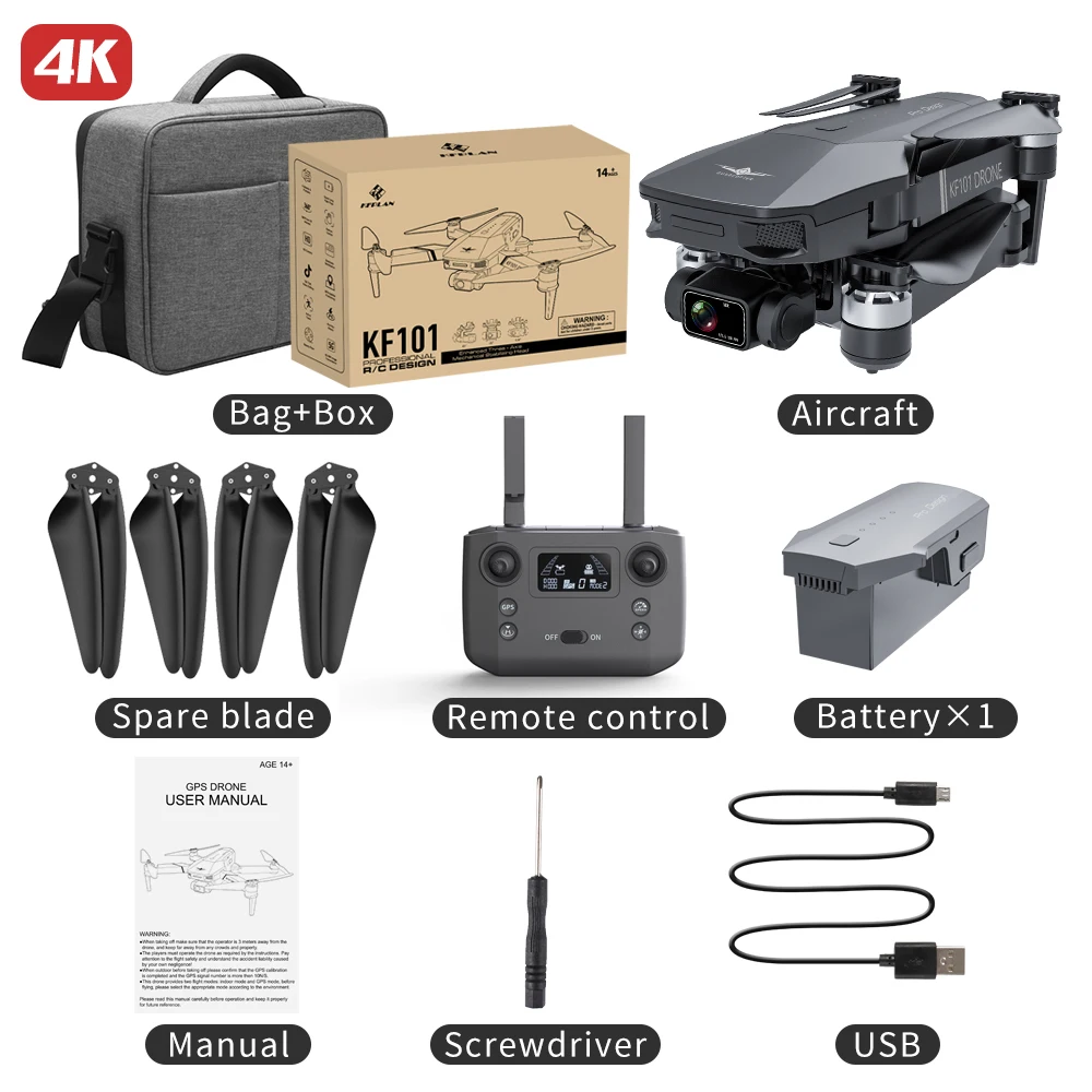 

KF101 Real 4K Drone 3-axis Motorized Gimbal + EIS Electronic Anti Shake GPS Brushless Aircraft