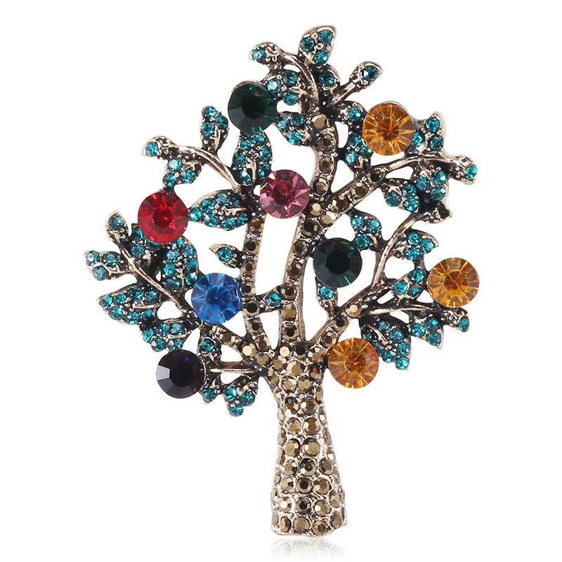 

Custom Design Alloy Brown Multicolor Rhinestone Family Tree Scarf Pins Brooches Jewelry, Multicolor/brown