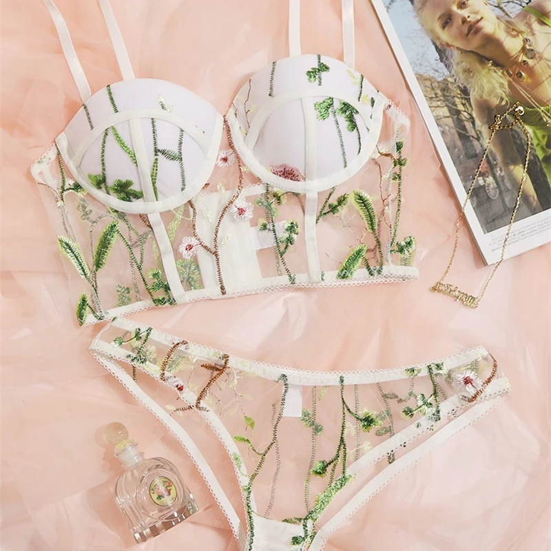 

Sexy Women Lingerie With Bra Pads Ladied Sheer Underwear, White