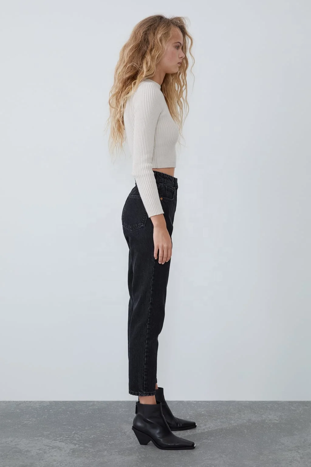 
Custom ladies crop black straight denim pants women jeans 