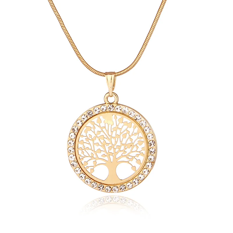 

New Gold Silver Rose Gold Plating Hollow Life Tree Pendant Necklace Shining Micro Paved CZ Cubic Zirconia Tree of Life Necklace