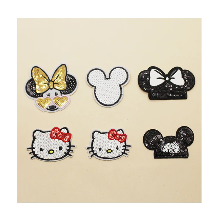 

High quality custom cute mouse sequin cartoon patch,iron on patches embroidery,