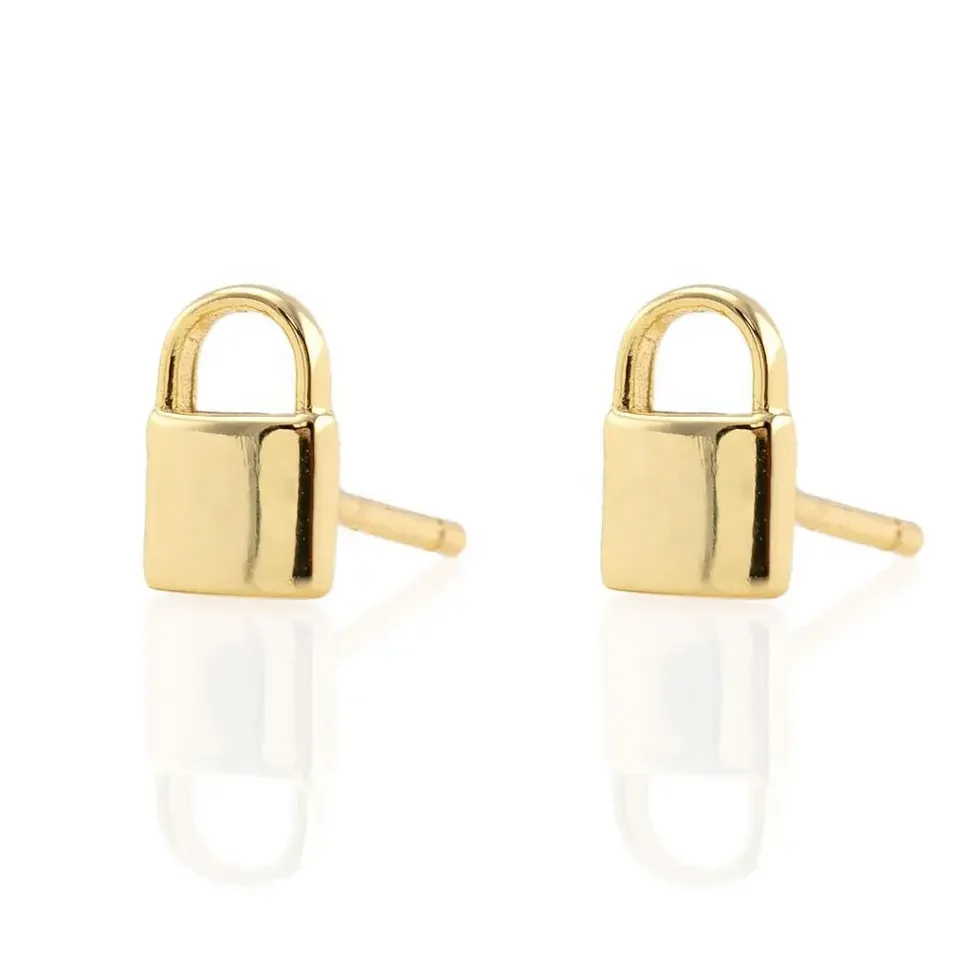 

LOZRUNVE Simple Design New Fashion 925 Sterling Silver Plain Padlock Stud Minimalist Earring Woman