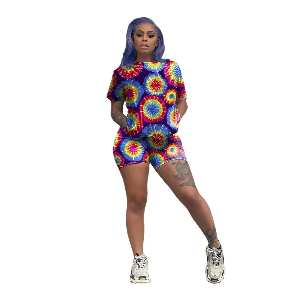 

Wholesale Latest Design Fashion Sports Tracksuits Tie Dye Clothes Plus Size Women Summer Two Piece Outfits Shorts Sets, Picture color