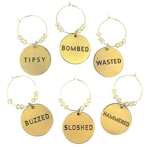Wine Saying Custom Logo Engraved Stainless Steel Jewelry Wine Tag Charm