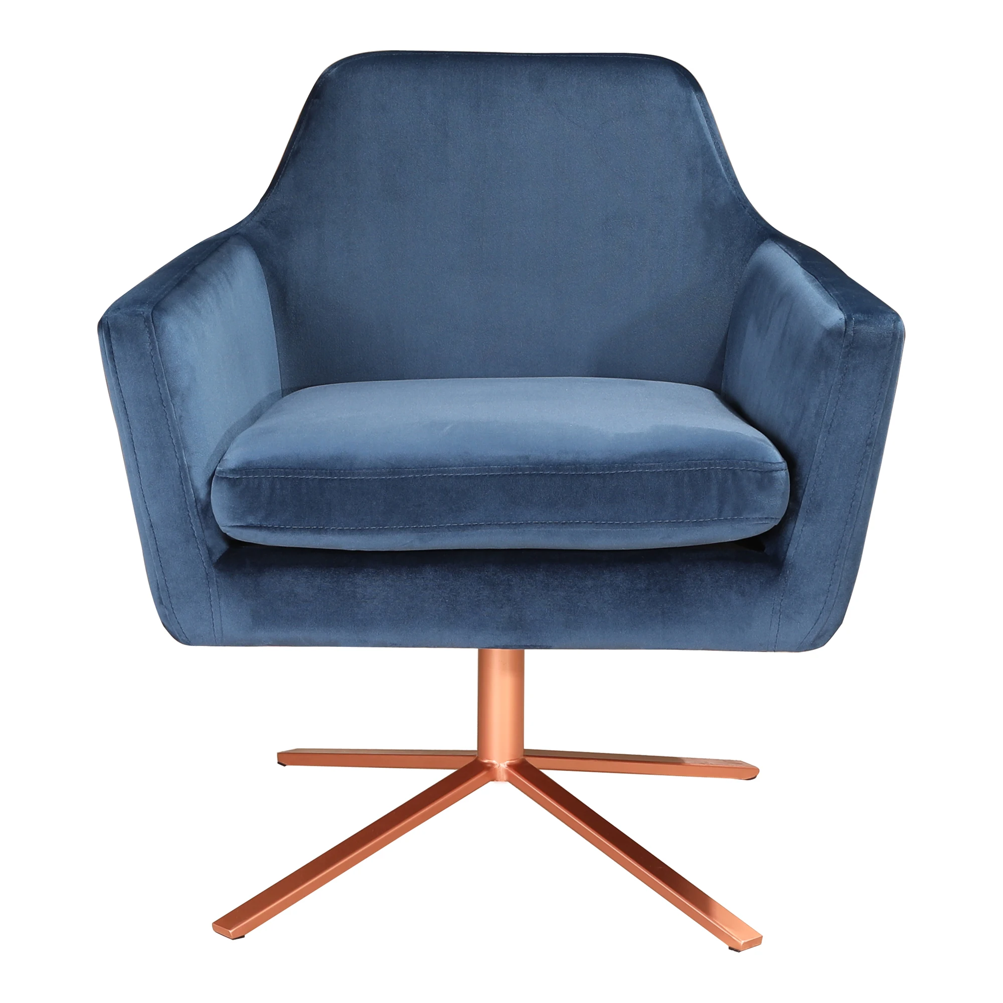 

PIVOT SWIVEL ARM CHAIR BLUE VELVET Blue Home Furniture Metal Design Soft Seat Fancy Wedding Decorative Chair for Living Room