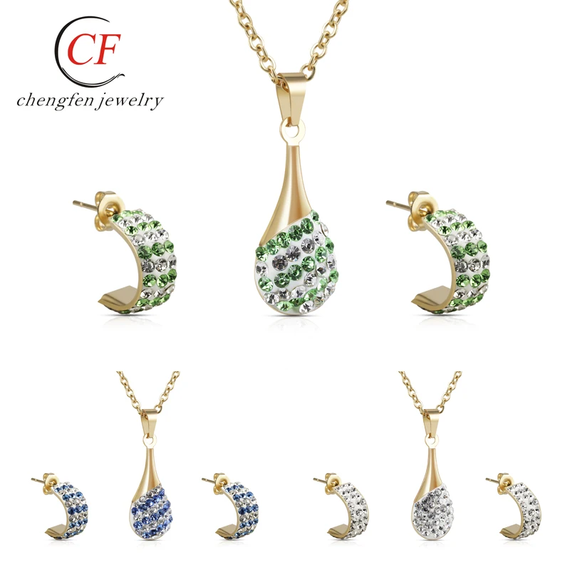 

wholesale Fashion cz Zircon diamond Rhinestone Bling Bling stainless steel oval necklace and earrings jewelry set