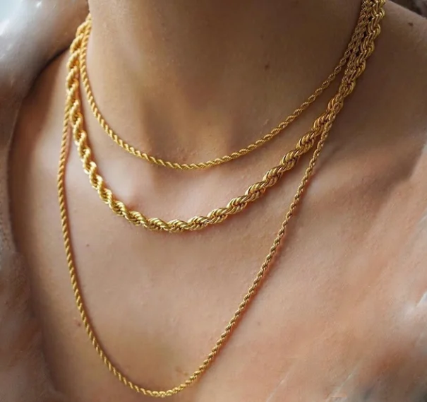

18k Gold Plated Stainless Steel Twisted Rope Chain Necklace accessories, Colors
