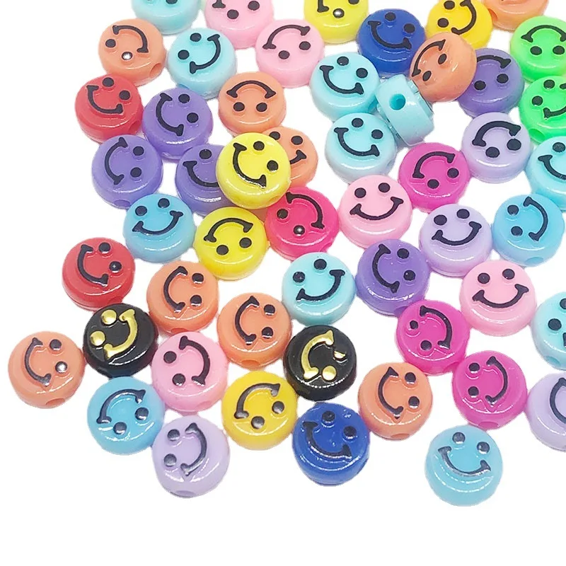 

Hobbyworker Acrylic Smiley Face Round Flat  Loose Beads for Jewelry Making Accessories Material B0039, Picture