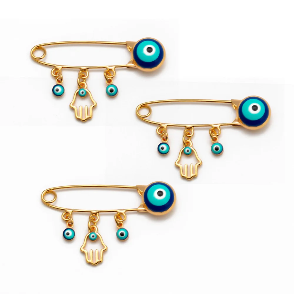 

2021 Fashion Gold Plated Full CZ Evil Eyes Brooch Pins Retro Crystal Buckle Clips Turkish Blue Palm Brooch Children Jewelry