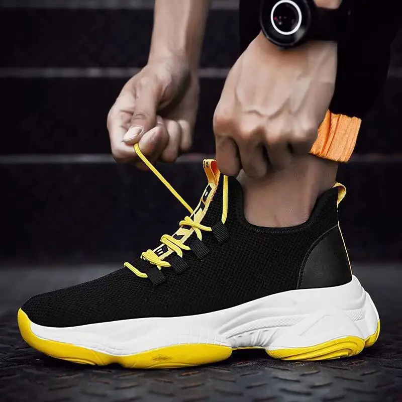 

2020 New Breathable Lace Up Men Mesh Shoes Fashion Casual No-slip Men Casual Shoes black Men Sneakers
