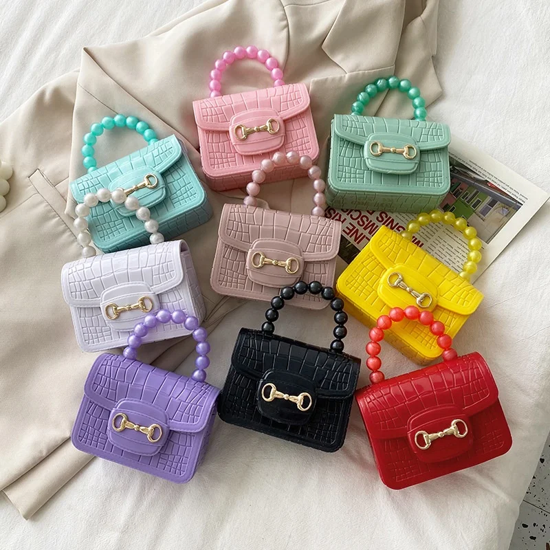 

Kids purse and handbags Wholesale 2021 girls purse rainbow mini jelly bag cute crossbody kids handbag female pearl kid bags