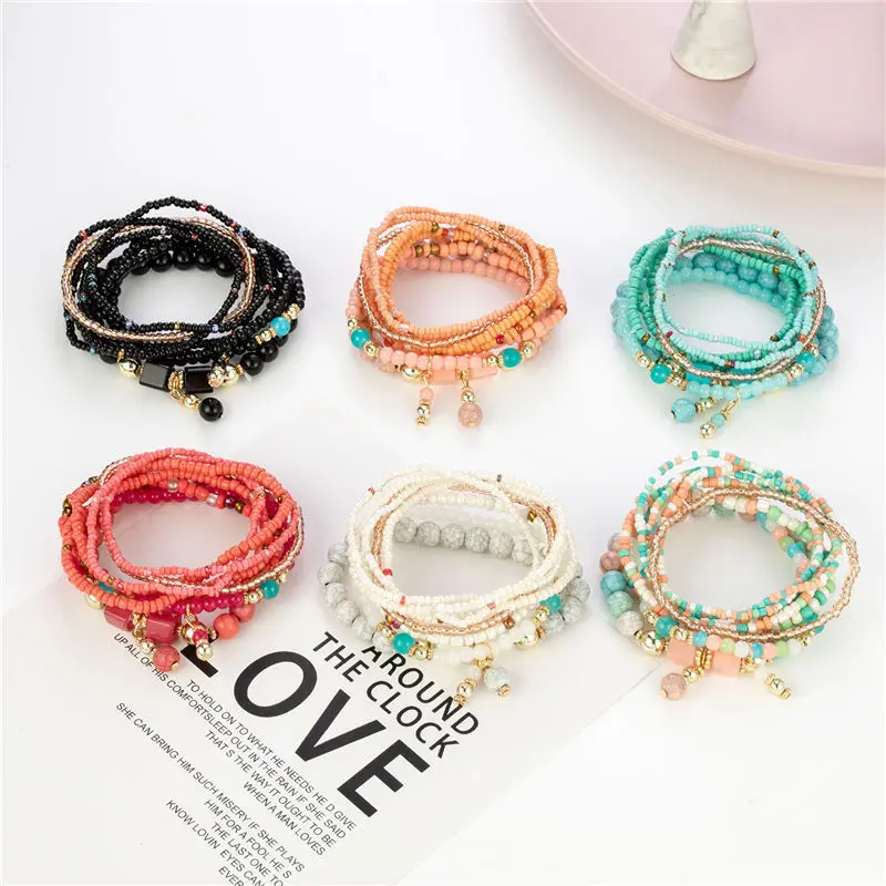 

Cheap Custom Bohemian Multilayer Rice Beads Bracelets Set Handmade Simple Boho Acrylic Glass Beaded Bracelet Jewelry For Women