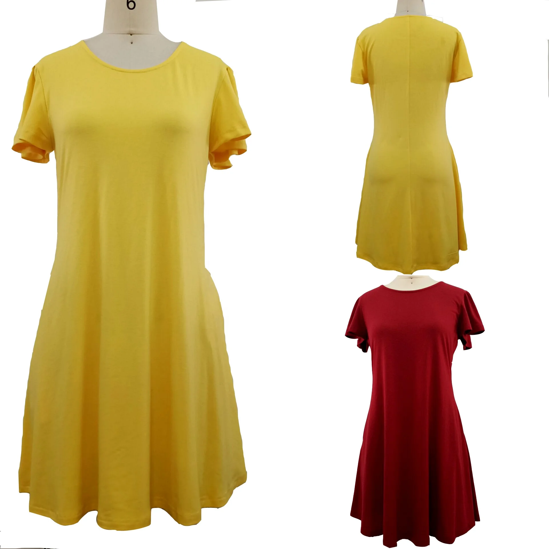 

2021 New Design Spring And Summer Candy Color Short Sleeve Round Neck Dress Knee-Length Sports Ladies Beach A-Line Dress, Can be customized