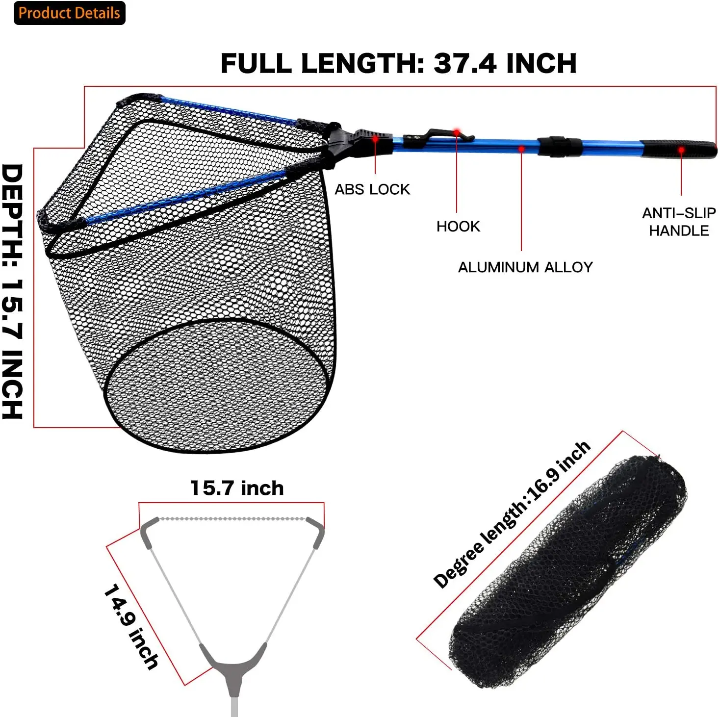 

Fishing Net Foldable Collapsible Telescopic Pole Handle Fish Landing Net Durable Rubber Material Mesh