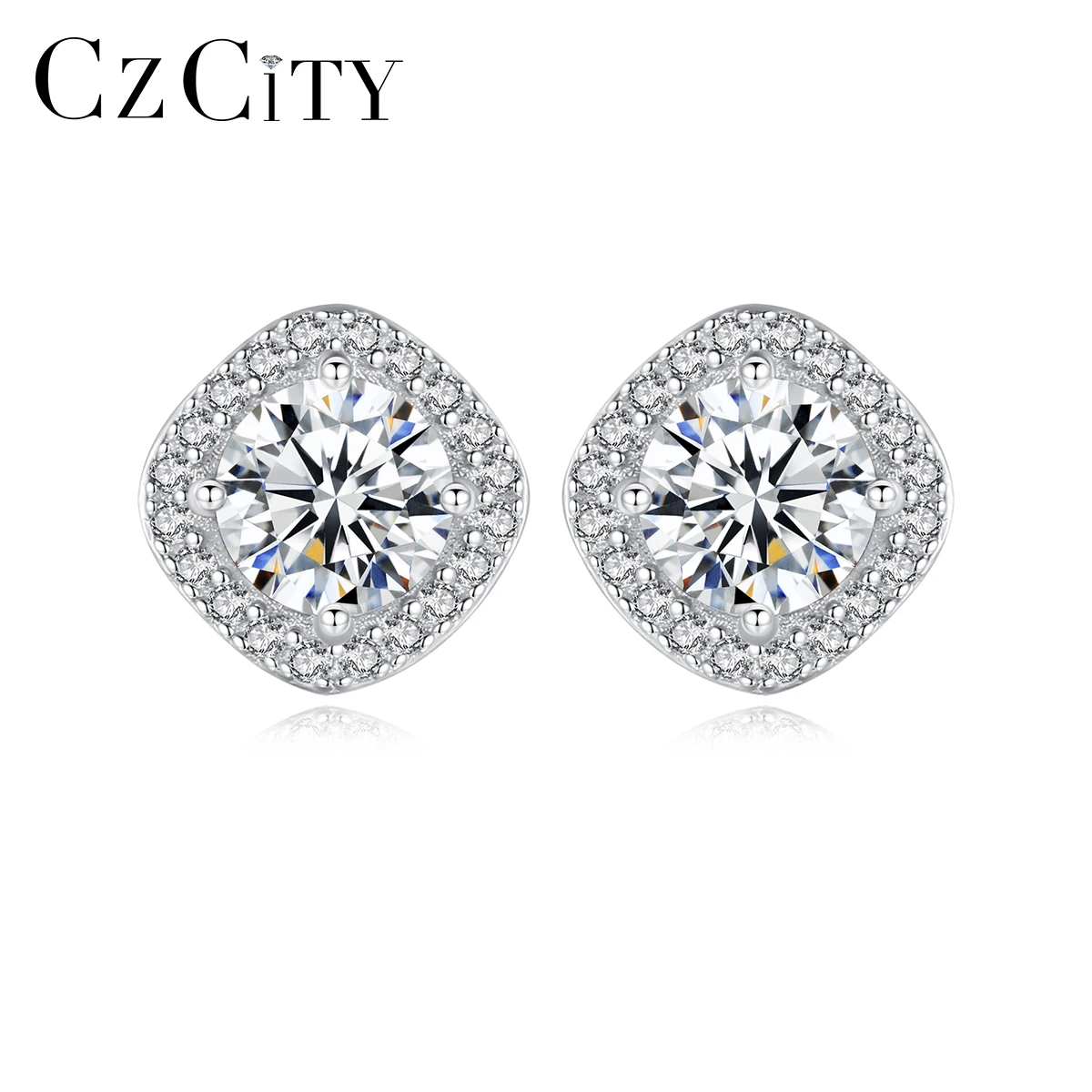 

CZCITY Fancy Jewelry Luxury Woman Moissanite Gra VVS S925 Earing Trendy Square Shaped For Lady Diamond Stud Earring