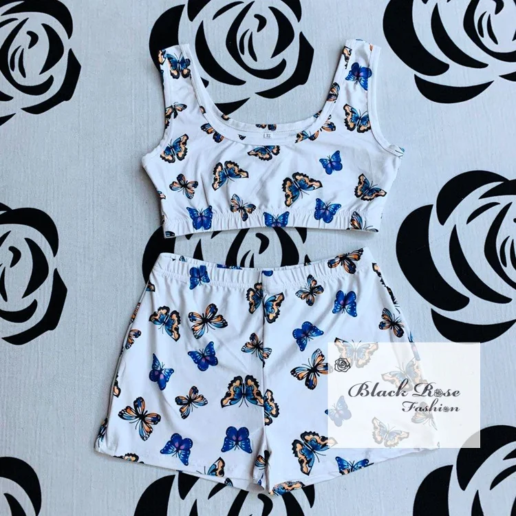 

Black Rose Fashion Butterfly theme two piece set short sets for women