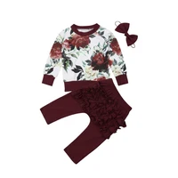 

Newborn Infant Toddler Girl Organic Cotton Knitted Red Flower Long Sleeve Hoodie Long Pants 3PCS Set Baby Clothing