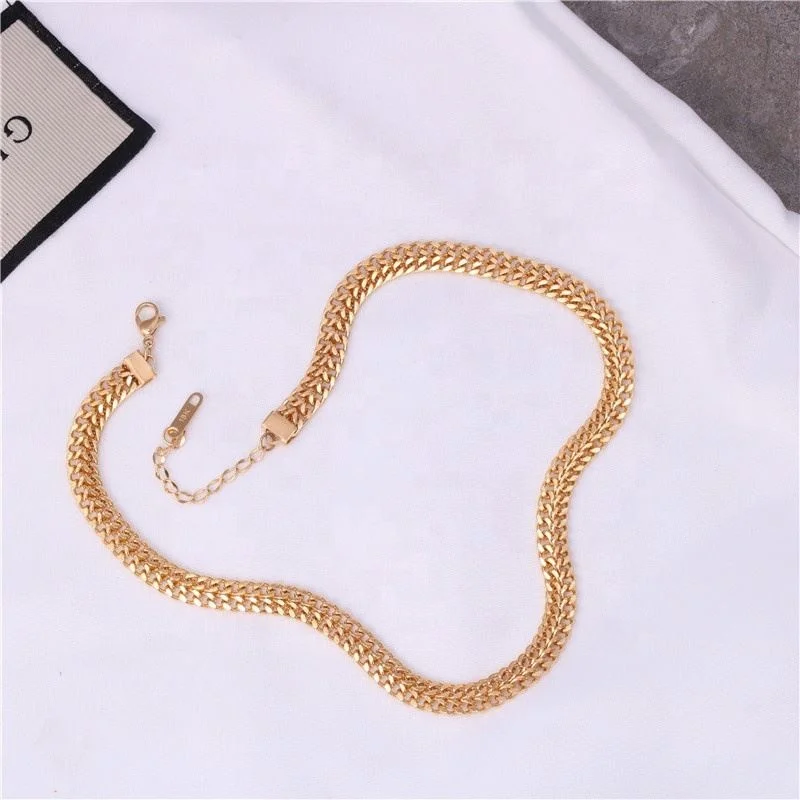 

18K Gold Plated Link Chain Band Choker Necklace Men Stainless Steel Jewellery Necklaces Wholesale, Gold color