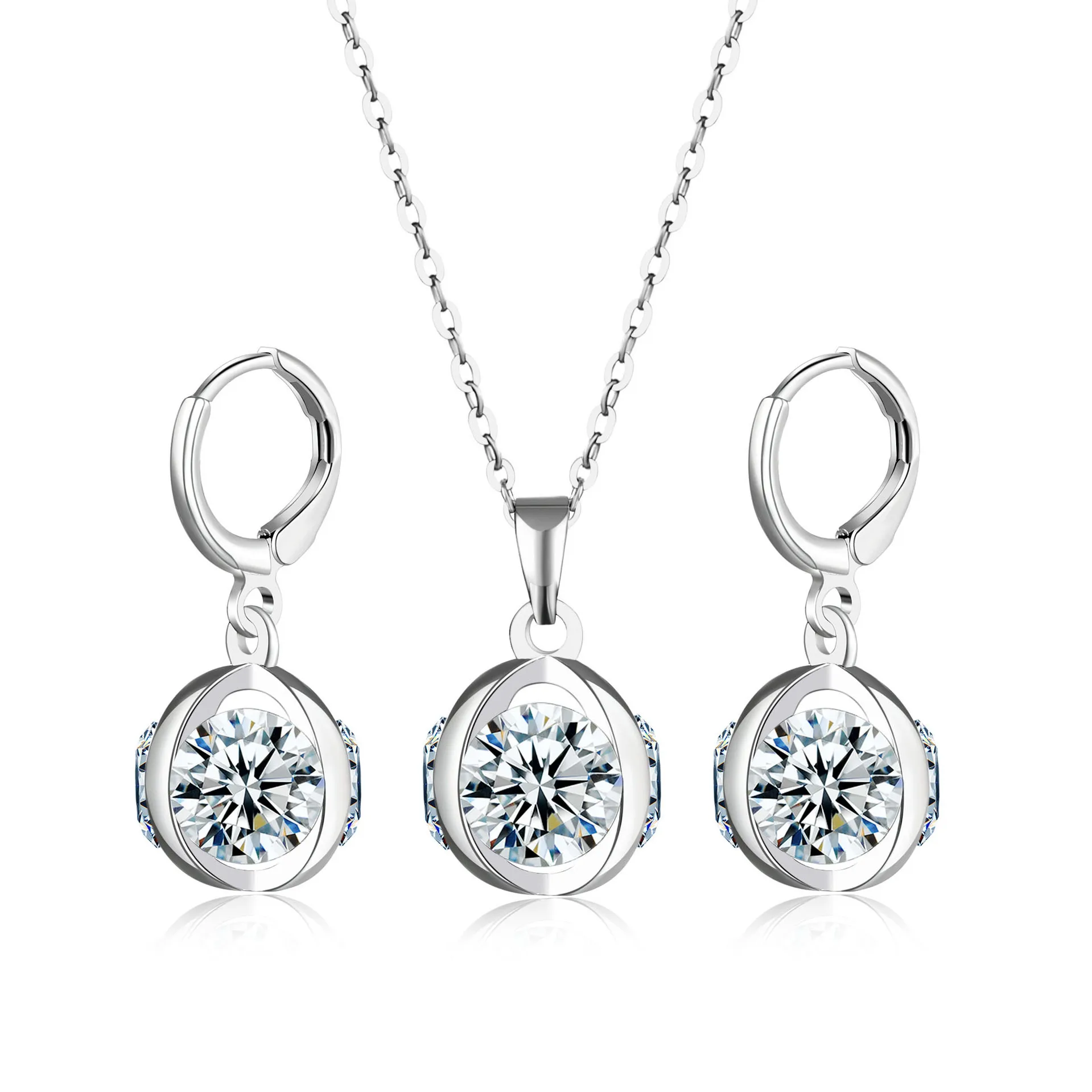

Hainon cheap jewelry set stud earring necklace 925 silver plated white zircon Cheap wholesale
