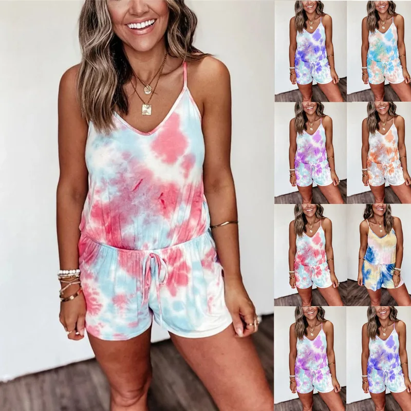 

Summer 2020 new women's wear tie-dyed printing straps linked shorts