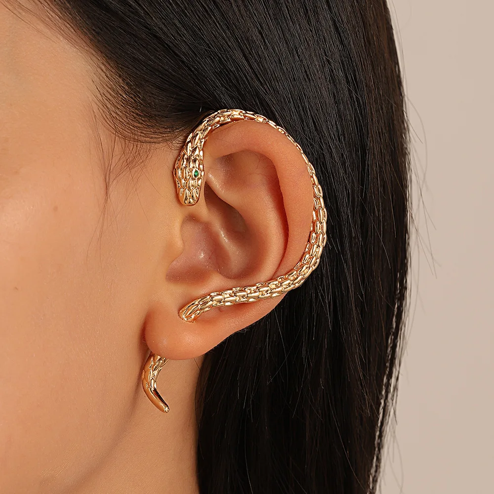 AA00430 Snake Shaped Statement Earrings Green Eyes Snake Ear Cuff Earrings for Women