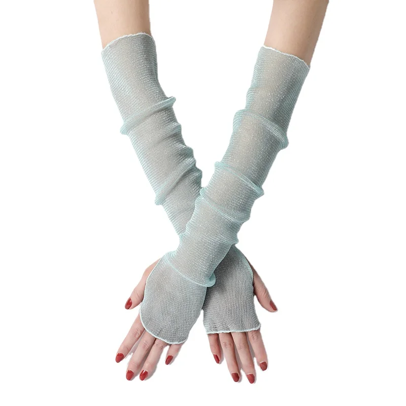 

Summer Fashion Lady Gauze Sun Protection Sleeves Women Thin Long Fingerless Arm Warmers Sunscreen Uv Breathable