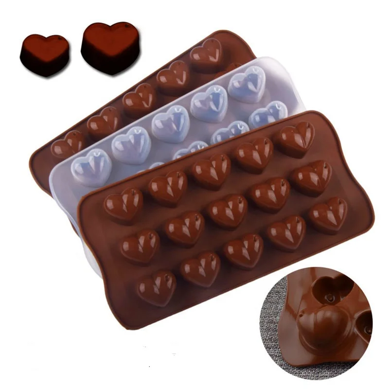 

Hot Sale15-Cavity Dimpled Heart Shape Non-Stick Silicone Cake Chocolate Mould for Jelly Candy Cake Baking Mold, Chocolate color