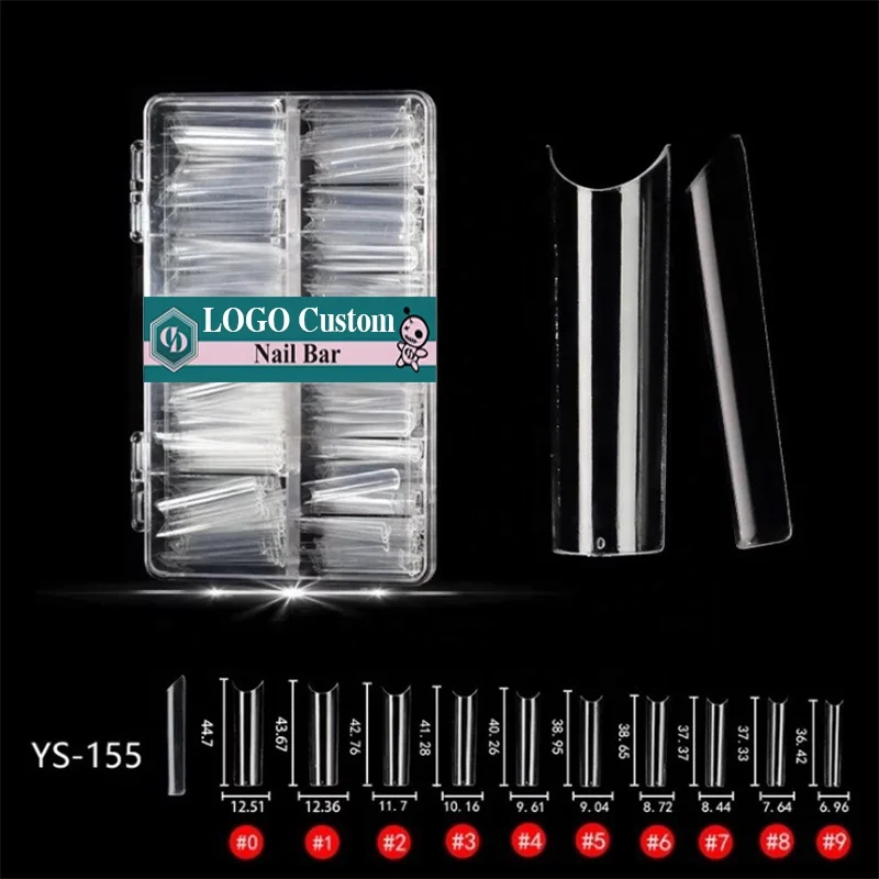

500pcs/box Square XXL C Curve Straight Thin Tips Extra Long Curved Half Cover Acrylic XL Square Nail Tips, Transparent