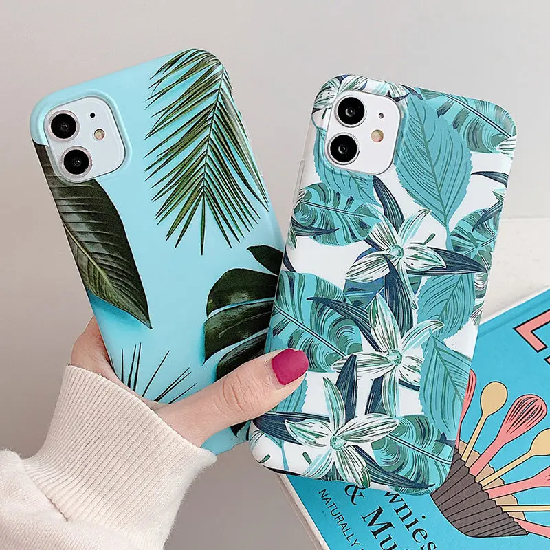 

Retro Banana Leaves Phone Case For iPhone 11 12 11Pro Max XR XS Max X 6S 7 8 Plus Soft IMD Tropical Plants Back Cover For 12Pro