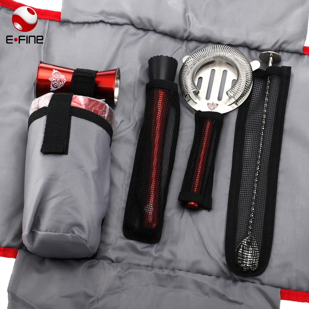 
Factory Direct Stainless Steel Cocktail Boston Shaker Bar Tools Set with PU leather Bag 
