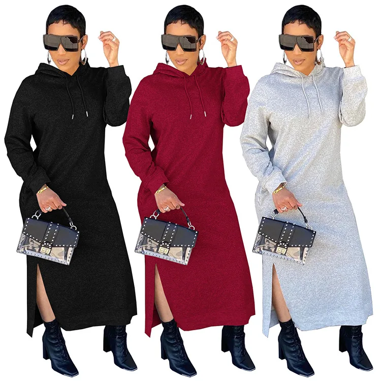 

YD New designer fall 2021 ladies terry custom plain blank hoodie and sweatshirt women long hoodies dresses