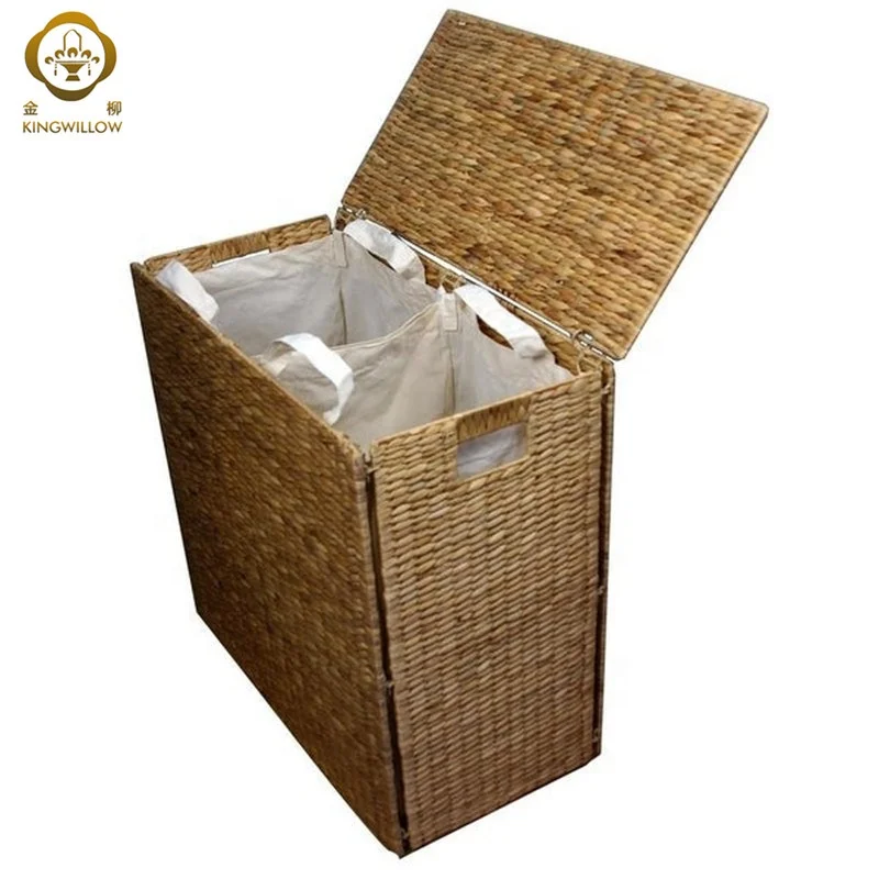 

Kingwillow Decorative Woven Liner Natural Water Hyacinth Wicker Laundry Clothes Basket lid for Household sorter, As picture /customized