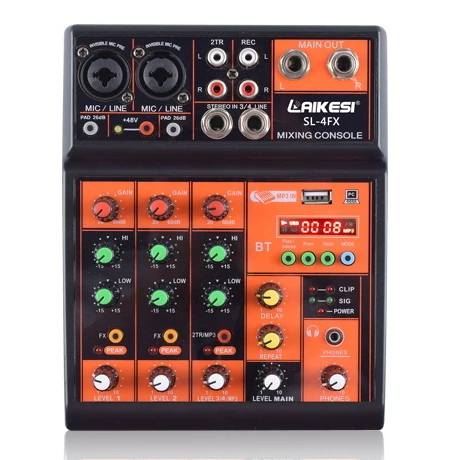 

Factory Wholesale New Style 4channel Portable Professional Mini Music Sound Audio DJ Mixer plastic mixer, Black and orange