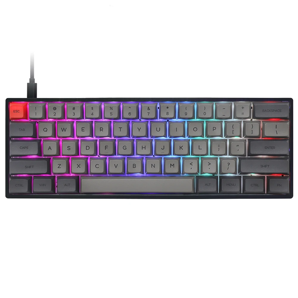 

Hi-end PBT colors keycap water proof 61 keys programmable RGB backlight 60% mechanical gaming keyboard, Black with rgb light