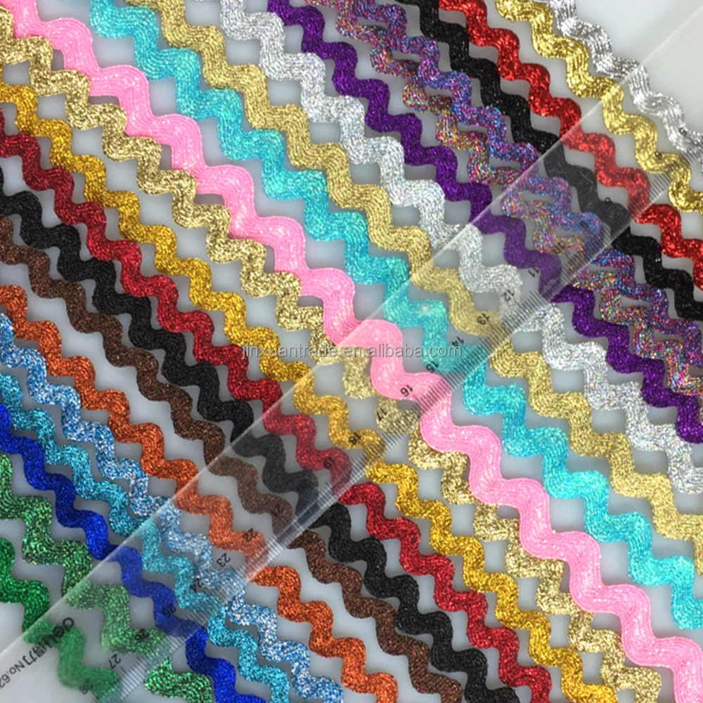 

Custom Glitter Solid Color Zig Zag Webbing Shiny Metallic Ric Rac Trim Ribbon For Garment Accessories, Glitter,gold,silver,rainbow