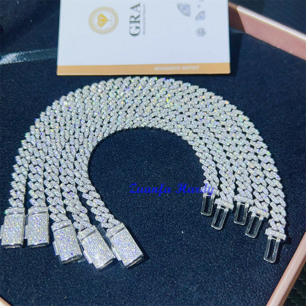 

Wholesale Price S925 White Gold Plated Bracelet Iced Out Moissanite Diamond 8mm 10mm 12mm 15mm Hip Hop Rock Cuban Link Bracelet