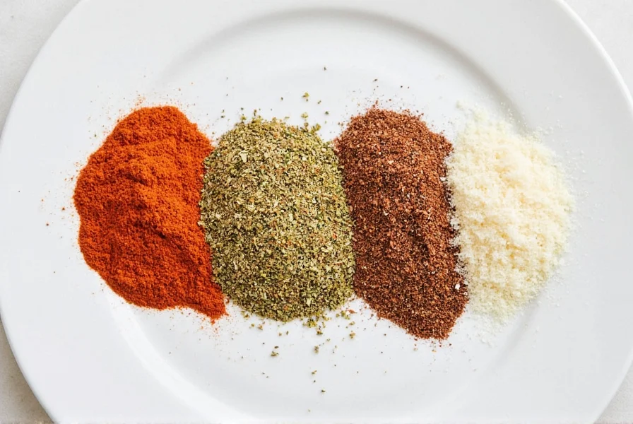 Close-up of different spice blends in bowls