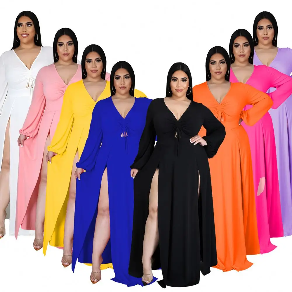 

2021 Fashion casual plus size women dress split elegant casual Summer maxi dress