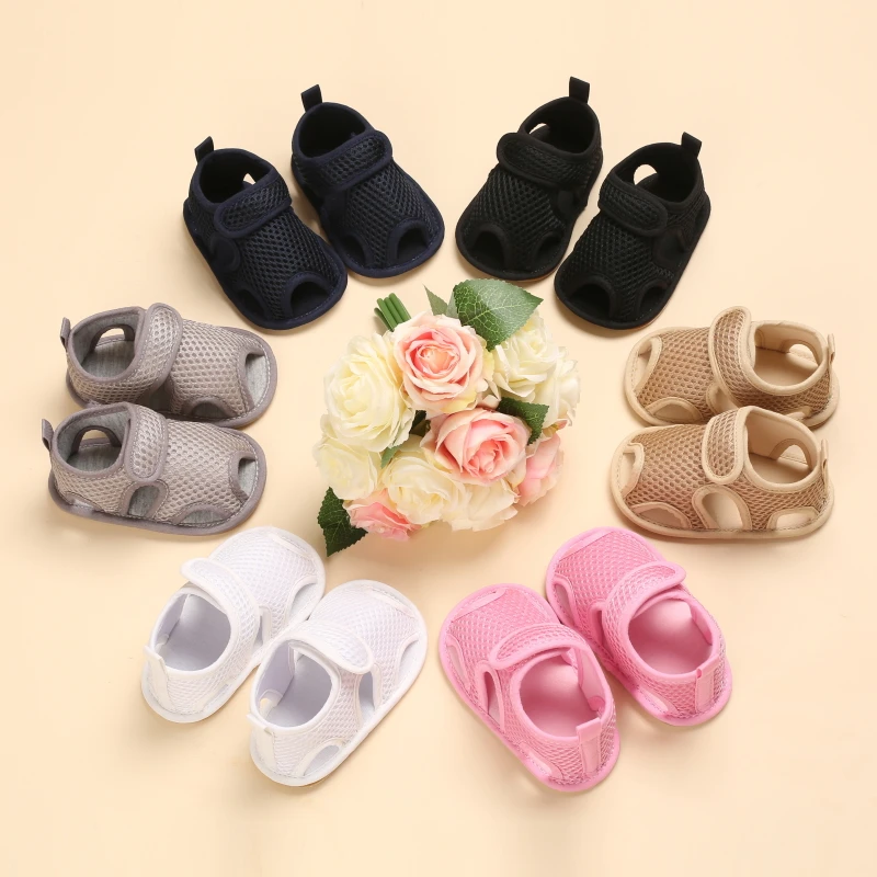 

Mesh sandals 0-1 year old male and female babies breathable soft rubber sole baby toddler shoes