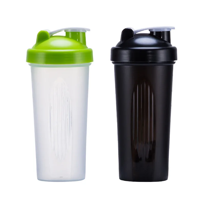 

600ml PP Sports Plastic Bottle Fitness Shaking Mixer Green Lid Shaker Cup Stainless Steel Stirrer GYM Water Bottle Logo Custom, Black