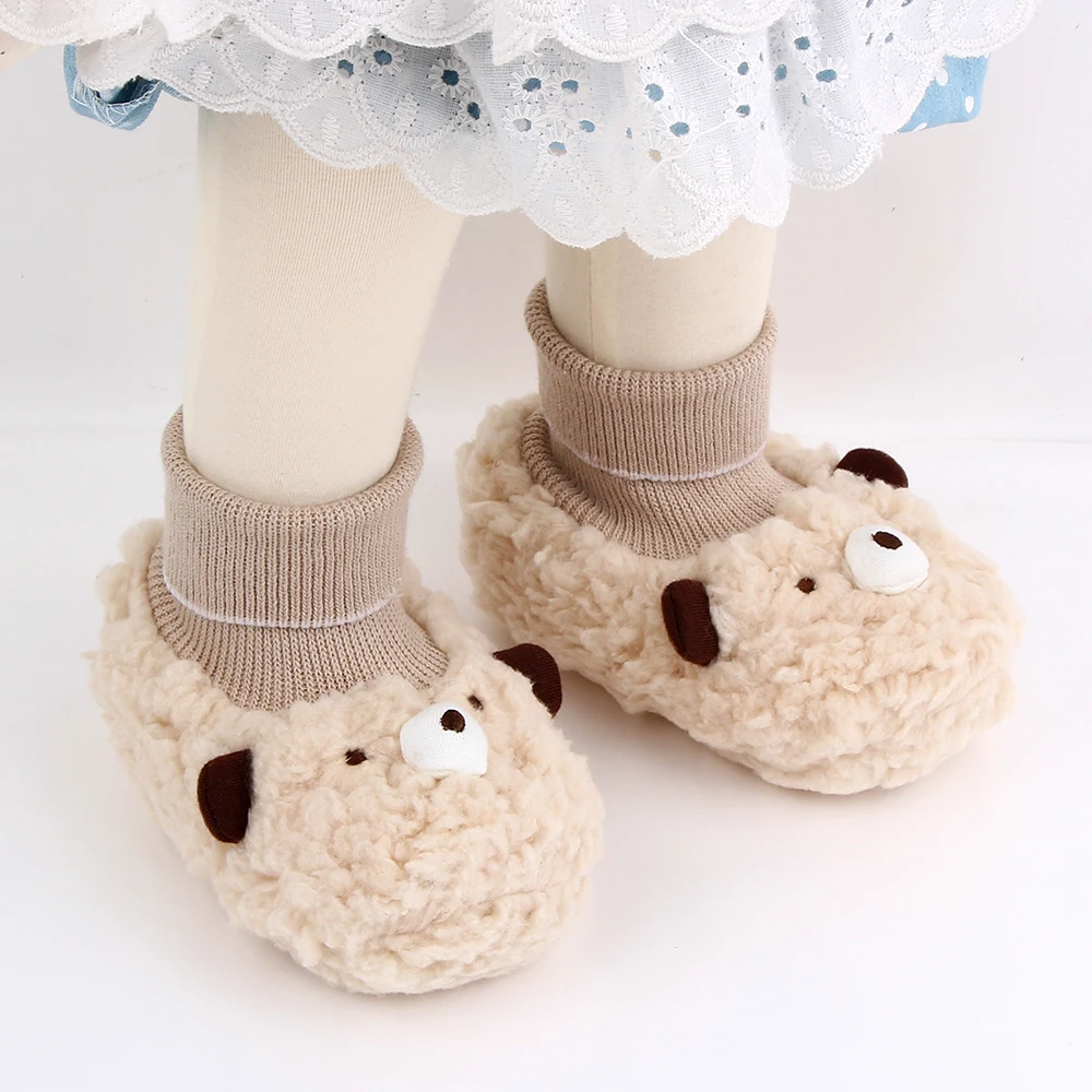 

Winter cotton baby boots cartoon warm newborn toddler shoes, White/brown