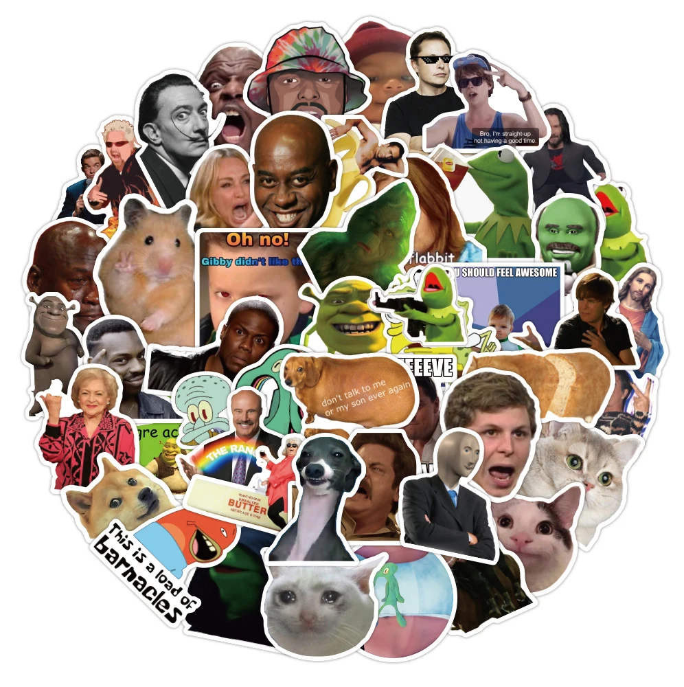 50Pcs Hot Sale Waterproof Meme Graffiti Stickers for Laptop Water Cup Car Vinyl Funny Emoticon Sticker