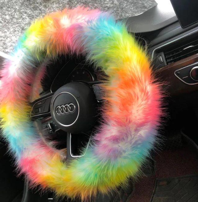 

Colorful Car Steering Wheel Cover Furry Fox Fur Car Steering Wheel Covers