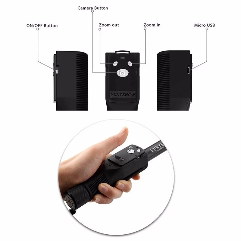 Original Yunteng 1288 Remote Control Selfie Stick Monopod for Iphones 6/7/8 Xiaomis Samsungs Action camera Gopros 7 6 5