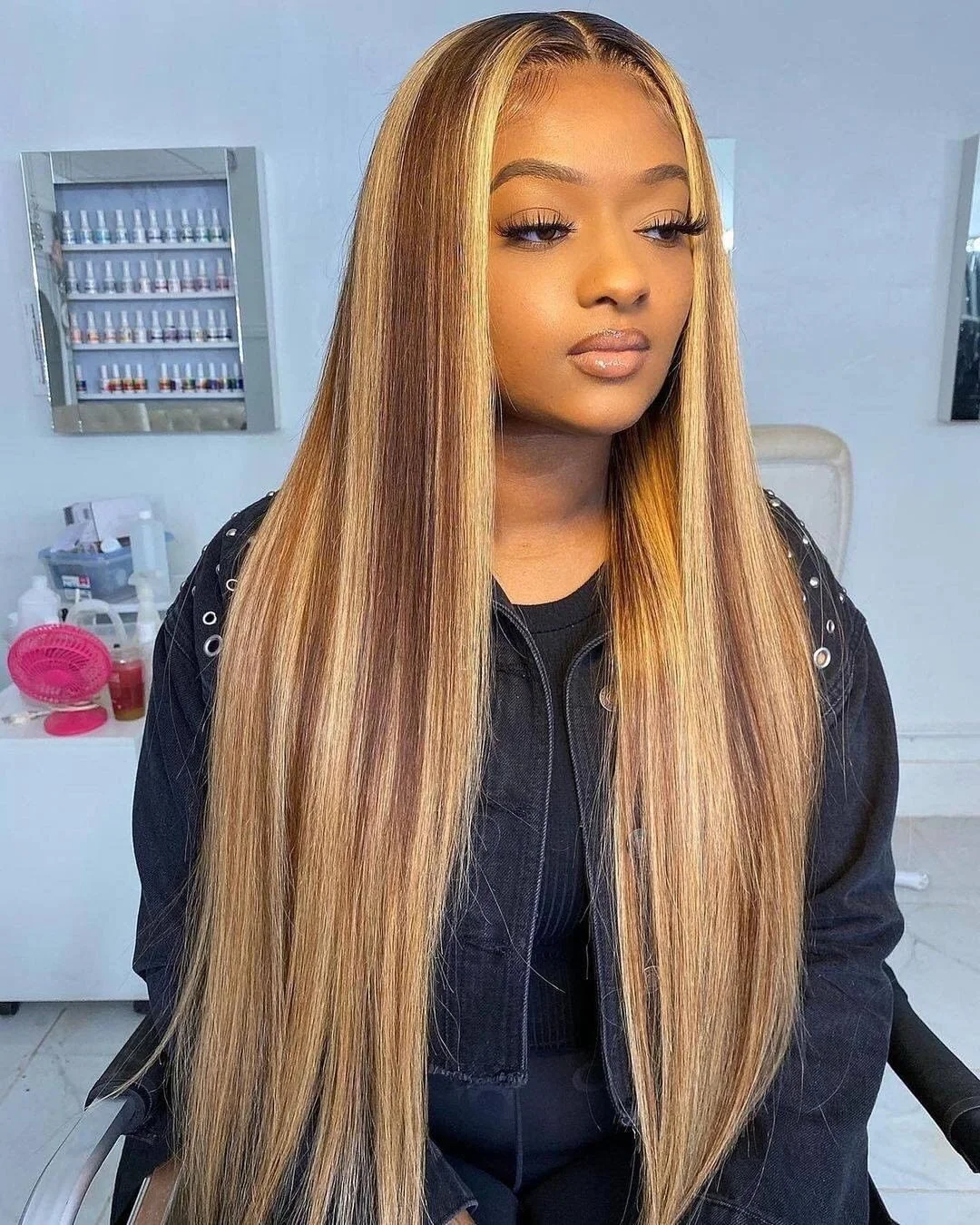 

MIGNON 28 30inch #4/27 Highlight Colored Human Hair Wigs 13x4 Ombre Bone Straight Lace Front Wig Human Hair Wigs For Black Women